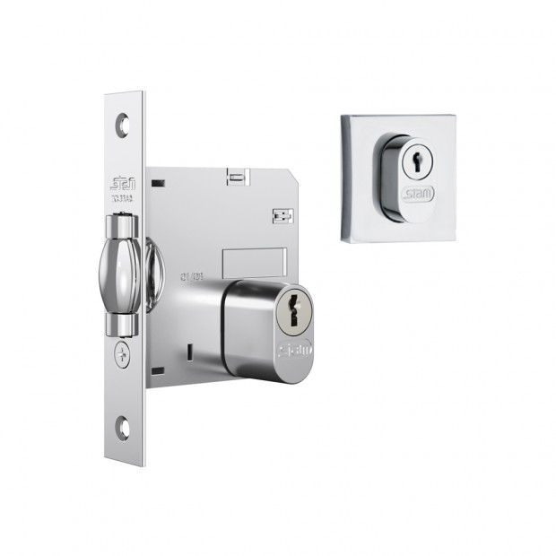 Fechadura 1005 Trinco Rolete Roseta Quadrada Externa Cromado