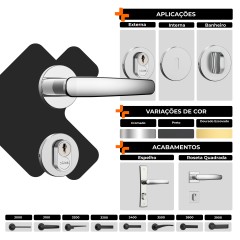Fechadura Classic 40 3100 Roseta Quadrada Banheiro Inox