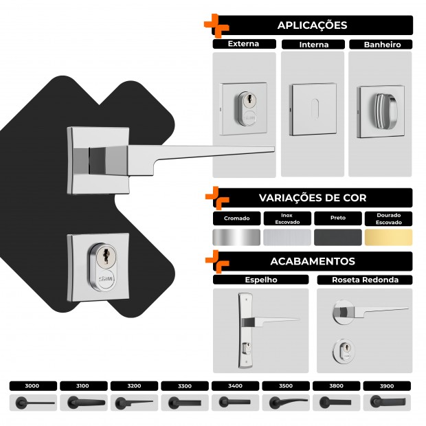 Fechadura Classic 40 3200 Roseta Quadrada Externa Inox