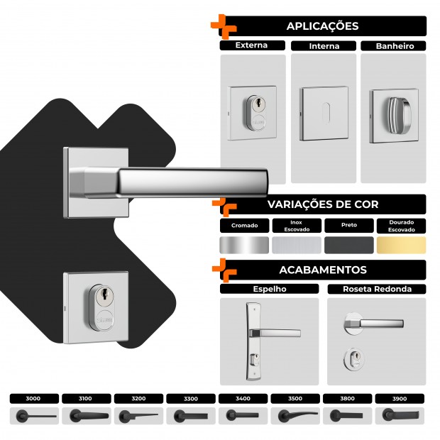 Fechadura Classic 40 3400 Roseta Quadrada Externa Inox