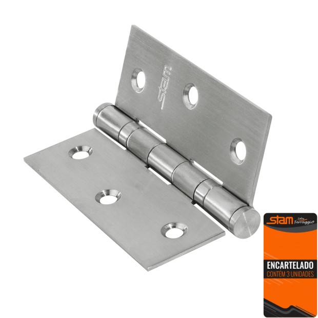 Dobradica Com Rolamento 3 X 2,5 X 1,9 Inox Escovado 3 Unidades Encartelado