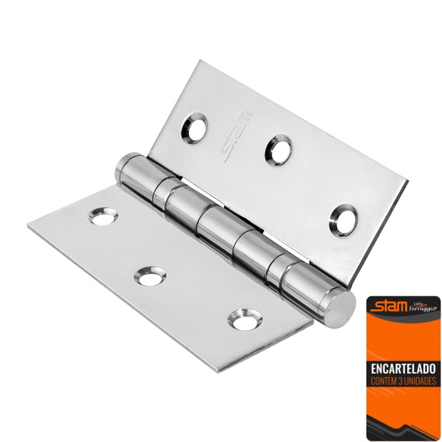 Dobradica Com Rolamento 3 X 2,5 X 1,9 Inox Polido 3 Unidades Encartelado