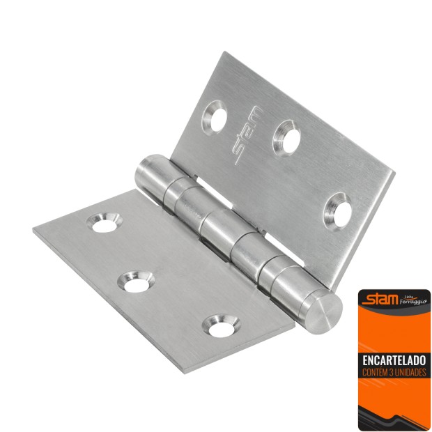 Dobradica Com Rolamento 3,5 X 3 X 1,9 Inox Escovado 3 Unidades Encartelado