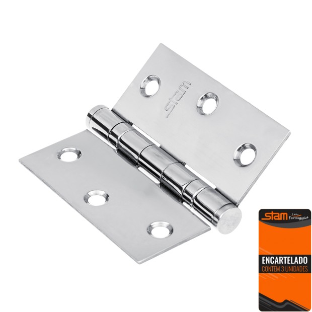 Dobradica Com Rolamento 3,5 X 3 X 1,9 Inox Polido 3 Unidades Encartelado