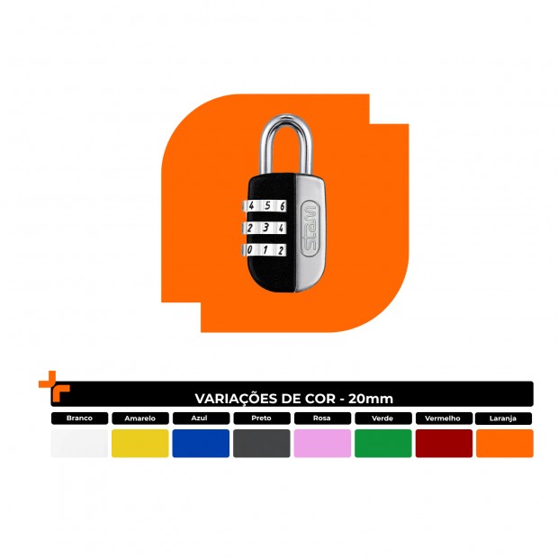 Cadeado Life Colors com Segredo Laranja 20mm Encartelado