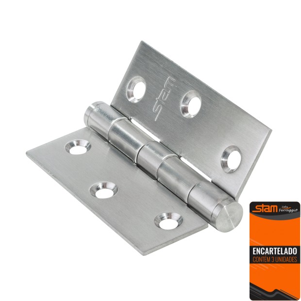 Dobradiça Sem Rolamento 3 X 2,5 X 1,9 Inox Escovado 3 Unidades Encartelado