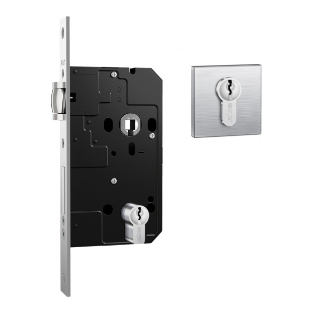 Fechadura Fortinox 4200 Trinco Rolete AISI 304 61mm Roseta Quadrada Externa Inox Escovado