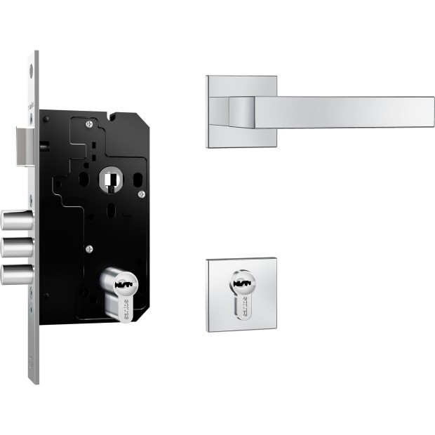 Fechadura Fortinox 4200 3 Pinos AISI 304 61mm Ros. Quadrada Ext. Inox Polido