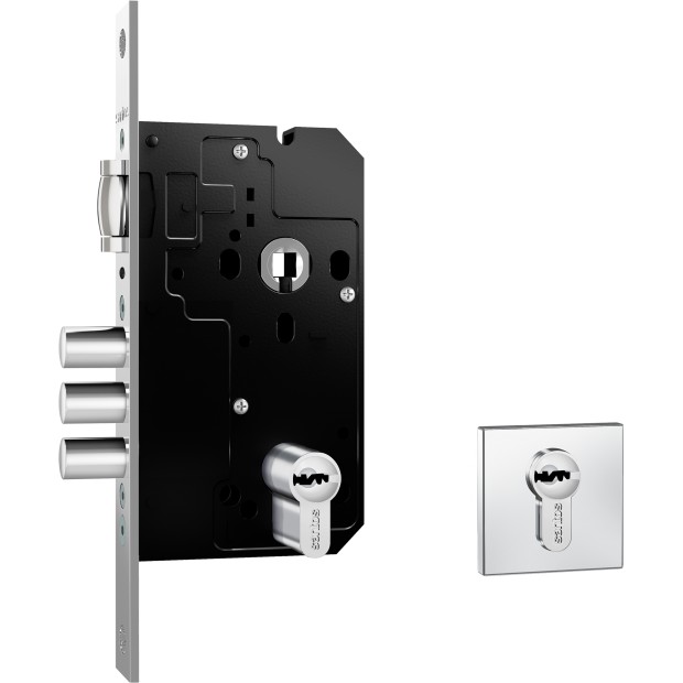 Fechadura Fortinox 4200 Trinco Rolete 3 Pinos AISI 304 81mm Ros. Quadrada Ext. Inox Polido