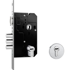 Fechadura Fortinox 4100 Trinco Rolete 3 Pinos AISI 304 81mm Ros. Redonda Ext. Inox Escovado
