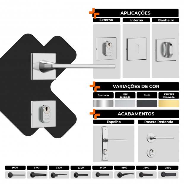 Fechadura Classic 40 3000 Roseta Quadrada Roseta Externa Black Fosco