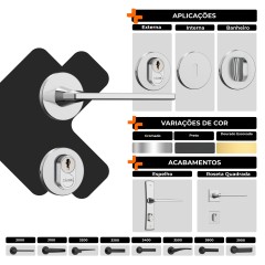Fechadura Classic 40 3000 Roseta Redonda Externa Black Fosco