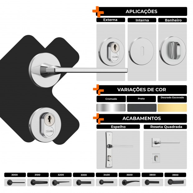 Fechadura Classic 40 3000 Roseta Redonda Externa Black Fosco