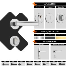 Fechadura Classic 40 3300 Roseta Redonda Externa Black Fosco