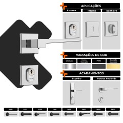 Fechadura Classic 55 3100 Roseta Quadrada Externa Black Fosco