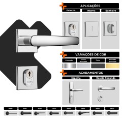 Fechadura Classic 55 3100 Roseta Quadrada Banheiro Black Fosco