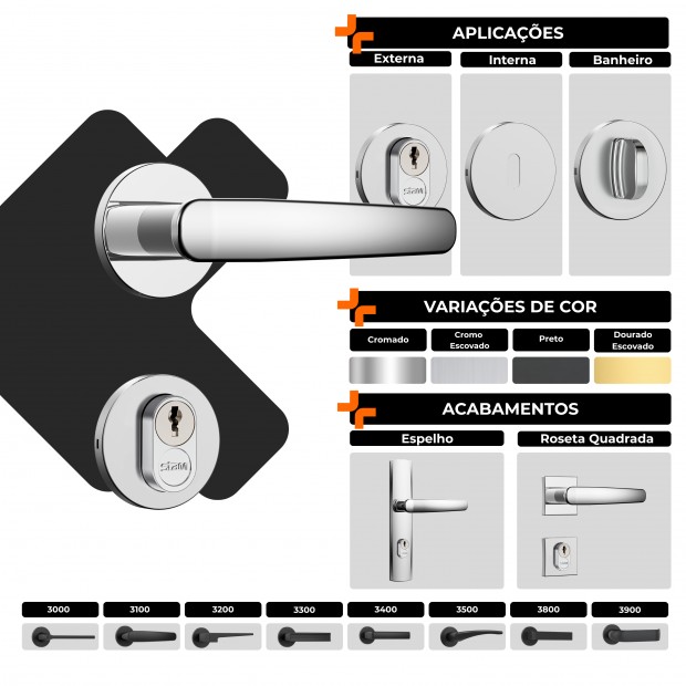 Fechadura Classic 55 3100 Roseta Redonda Interna Black Fosco
