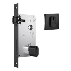 Fechadura 1601 Trinco Rolete Roseta Quadrada Externa Black Fosco