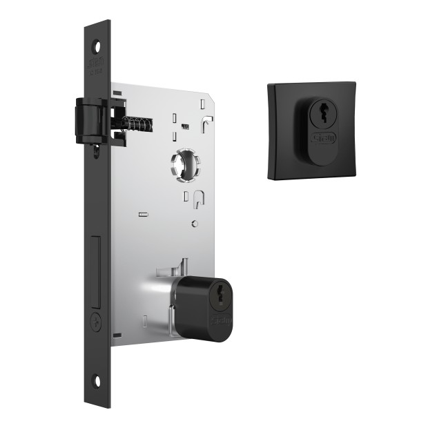 Fechadura 1601 Trinco Rolete Roseta Quadrada Externa Black Fosco