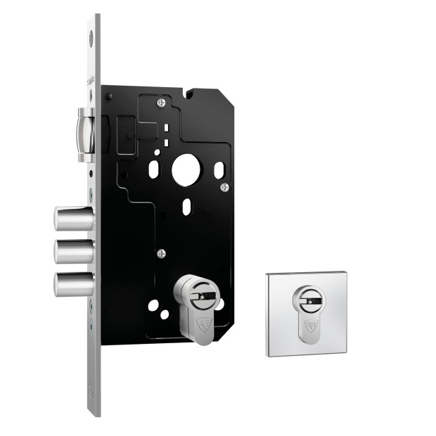 Fech. Fortinox Ultra 4200 Trinco Rolete 3 Pinos AISI 304 Cilindro HS 80mm Ros. Quadrada Ext. Inox Po