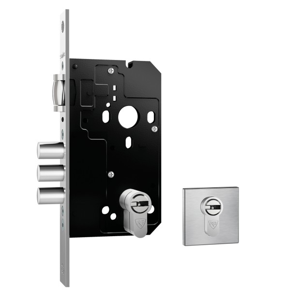 Fech. Fortinox Ultra 4200 Trinco Rolete 3 Pinos AISI 304 Cilindro HS 80mm Ros. Quadrada Ext. Inox Es