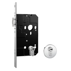 Fechadura Fortinox Ultra 4100 Trinco Rolete AISI 304 Cilindro HS 62mm Ros. Redonda Ext. Inox Polido