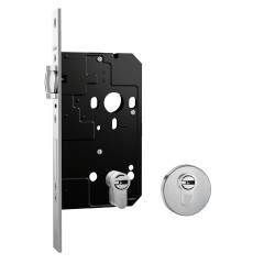 Fechadura Fortinox Ultra 4100 Trinco Rolete AISI 304 Cilindro HS 62mm Ros. Redonda Ext. Inox Escovad