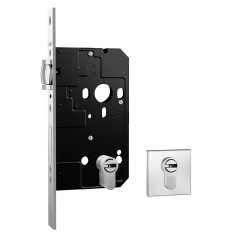 Fechadura Fortinox Ultra 4200 Trinco Rolete AISI 304 Cilindro HS 62mm Ros. Quadrada Ext. Inox Polido