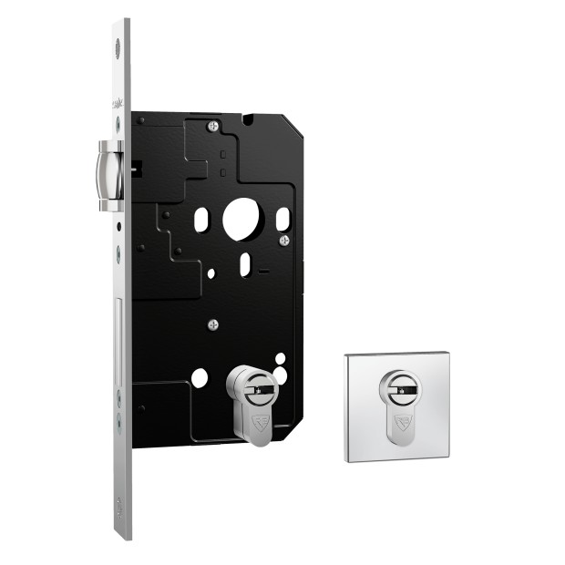 Fechadura Fortinox Ultra 4200 Trinco Rolete AISI 304 Cilindro HS 62mm Ros. Quadrada Ext. Inox Polido