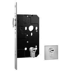 Fechadura Fortinox Ultra 4200 Trinco Rolete AISI 304 Cilindro HS 62mm Ros. Quadrada Ext. Inox Escova