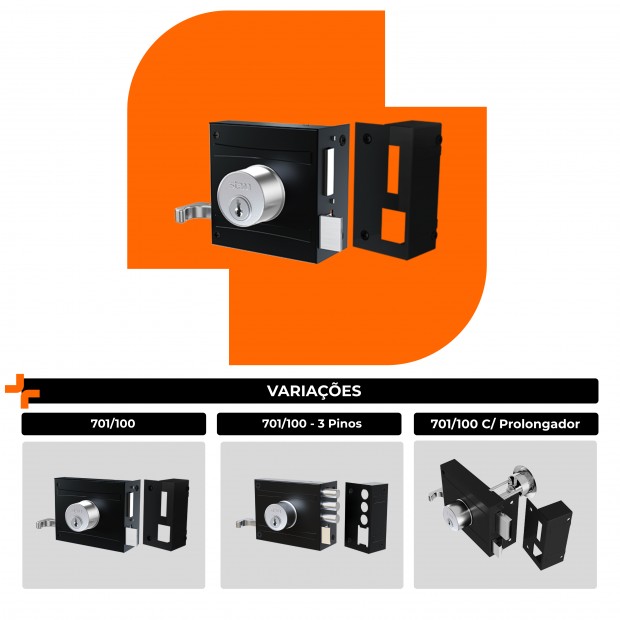 Fechadura 1701/80 Tetra Preto Fosco Espelho Inox