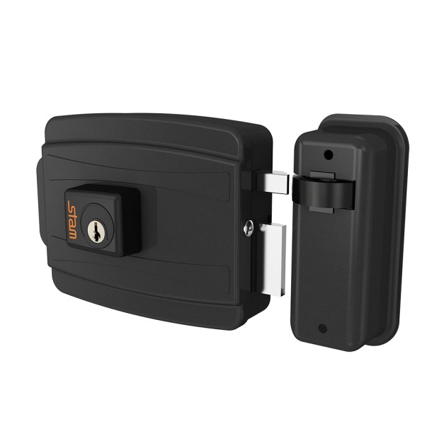 Fechadura Eletrica Cilindro 80mm Abre Para Fora Externa Preto Fosco