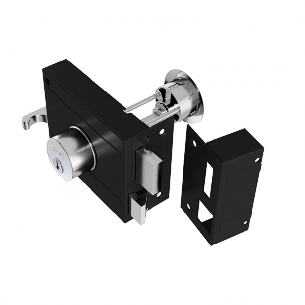 Fechadura 701/100 Preto Fosco Espelho Inox Com Prolongador