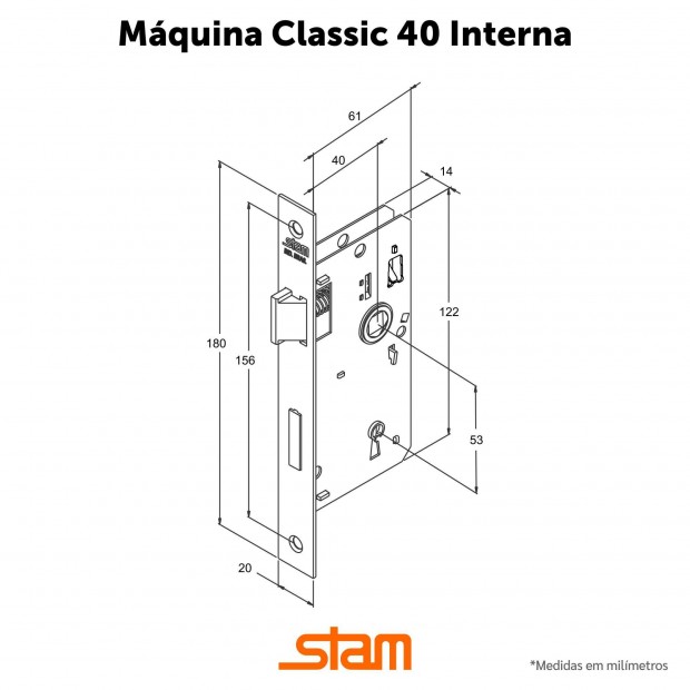 Fechadura ix420 Broca 40 mm Roseta Quadrada 1 Inox Polido Interna