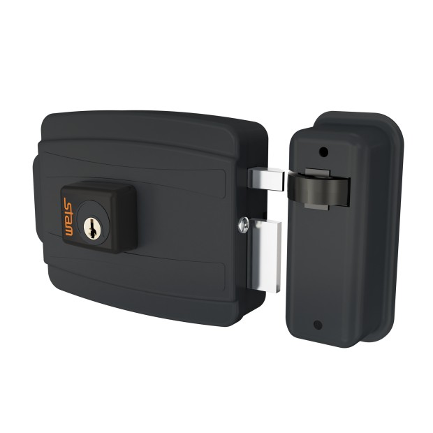 Fechadura Eletrica Cilindro 80mm Abre Para Dentro Externa Preto Fosco